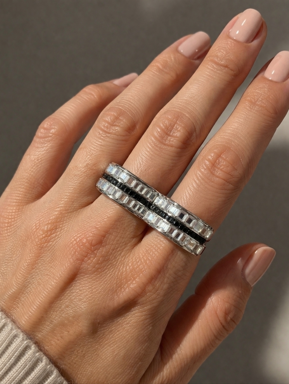 VTG Double Two Finger Art Deco Rhinestone Unisex Ring